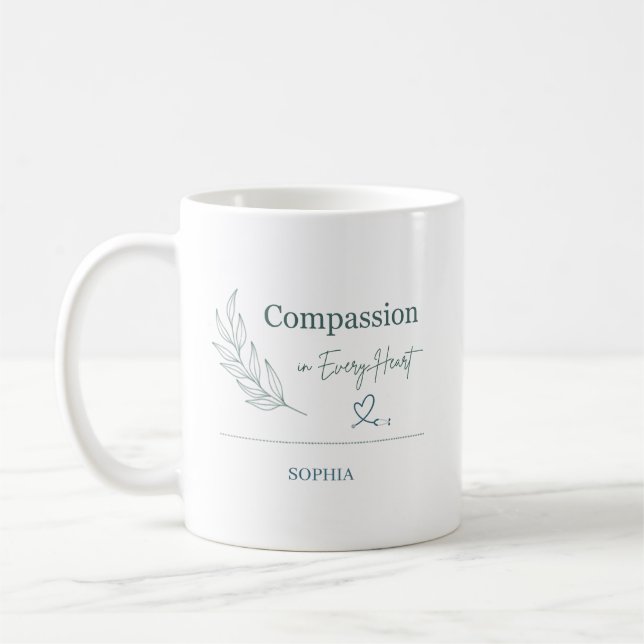 Personalized Compassion in Every Heart Botanical Coffee Mug (Left)