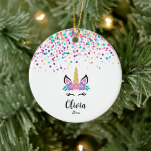 Personalized Confetti Unicorn - Custom Christmas  Ceramic Ornament