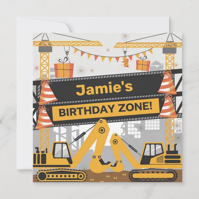 Personalized Construction Birthday Zone Design Card (Front)