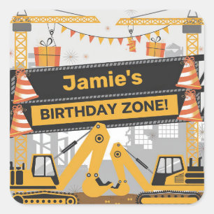 Personalized Construction Birthday Zone Design Square Sticker