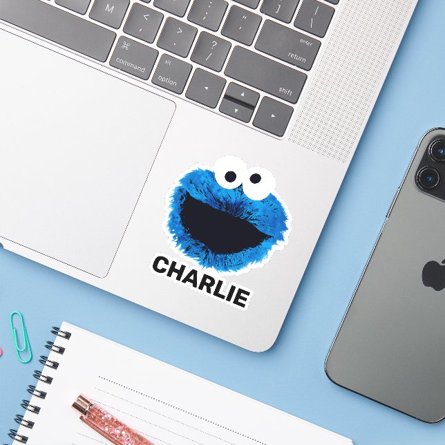 Personalized Cookie Monster | Watercolor (Laptop w/ iPhone)