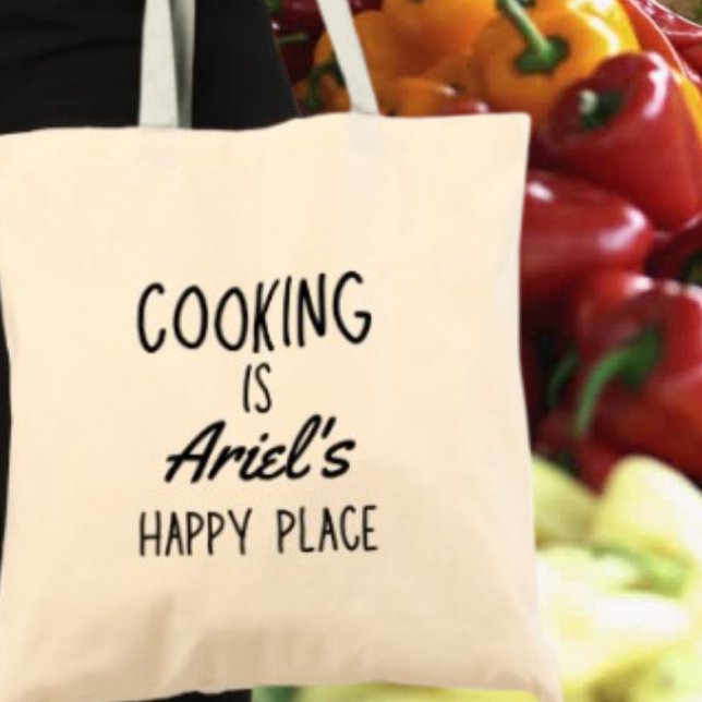 Personalized Cooking Happy Place Cook Foodie Gift Tote Bag (Shop now and cook up some smiles with this thoughtful gift!)