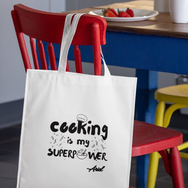 Personalized Cooking is my Superpower Funny Gift Tote Bag (Order now and let them proudly display their culinary superpower wherever they go!)