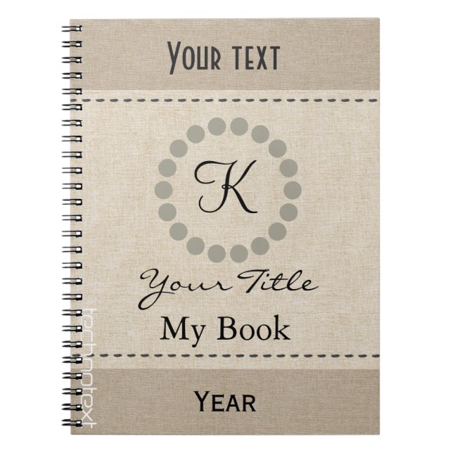 Personalized Cool Monogram  Linen Look Notebook (Front)