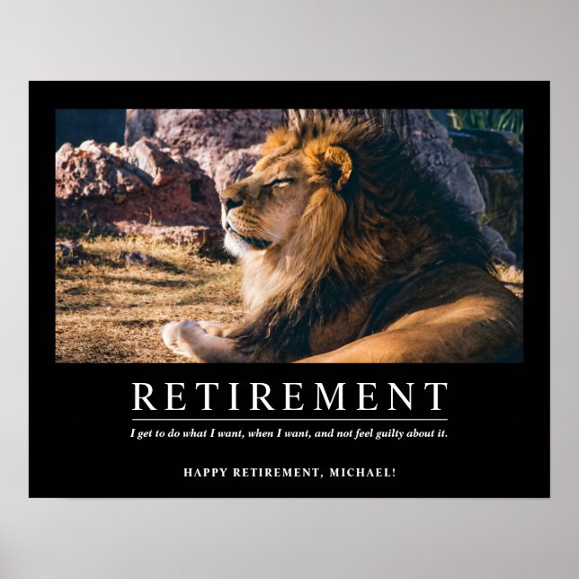 Personalized Cool Relaxing Lion Custom Retirement Poster (Front)