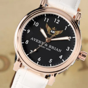 Personalized copule names initials and monogram watch