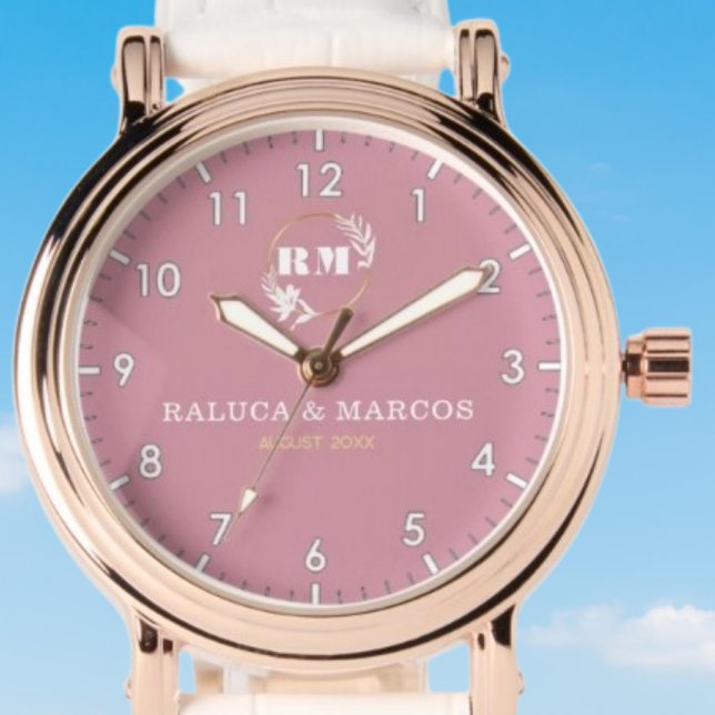 Personalized copule names minimal pink monogram  watch (Creator Uploaded)