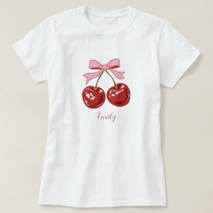 Personalized Coquette Cherry Bow Name  T-Shirt