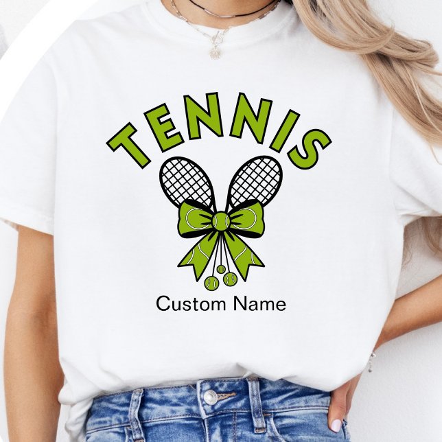 Personalized Coquette Girls Tennis with Bow Racket T-Shirt (Creator Uploaded)