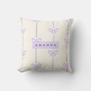 Personalized Coquette Pastel Lavender Bow Ribbon Cushion