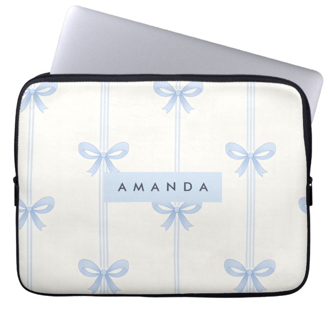 Personalized Coquette Pastel Soft Blue Ribbon Bow  Laptop Sleeve (Front)