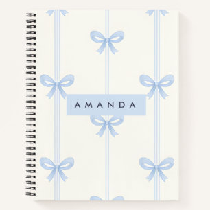 Personalized Coquette Pastel Soft Blue Ribbon Bow  Notebook