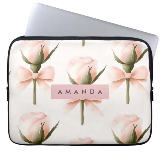 Personalized Coquette Pattern Blush Rose & Bow  Laptop Sleeve (Front)