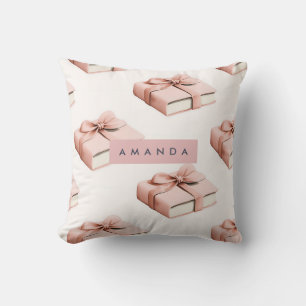 Personalized Coquette Pattern Pink Bow Book Cushion