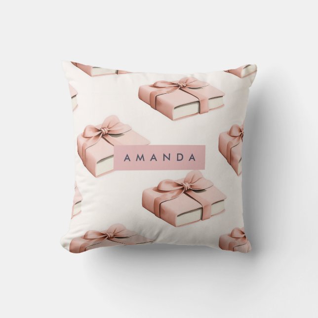 Personalized Coquette Pattern Pink Bow Book Cushion (Front)