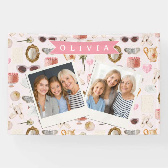 Personalized Coquette Pink Vintage Feminine Banner (Horizontal)