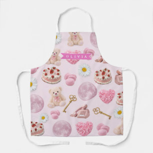 Personalized Coquette Teddy Bear Pink Aesthetic Apron