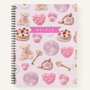 Personalized Coquette Teddy Bear Pink Aesthetic Notebook