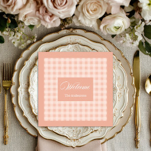 Personalized Coral Plaid Napkins Chic Table Style