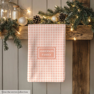 Personalized Coral Plaid Towel Chic Kitchen Style