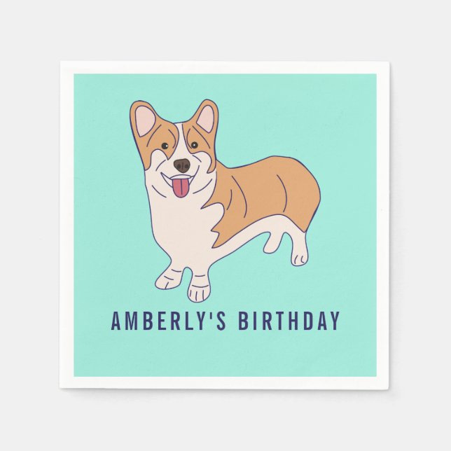 Personalized Corgi Dog Birthday Party Paper Napkin (Front)