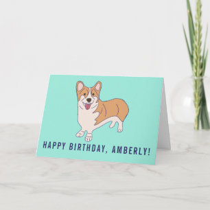 Personalized Corgi Dog Mint Green Birthday Card