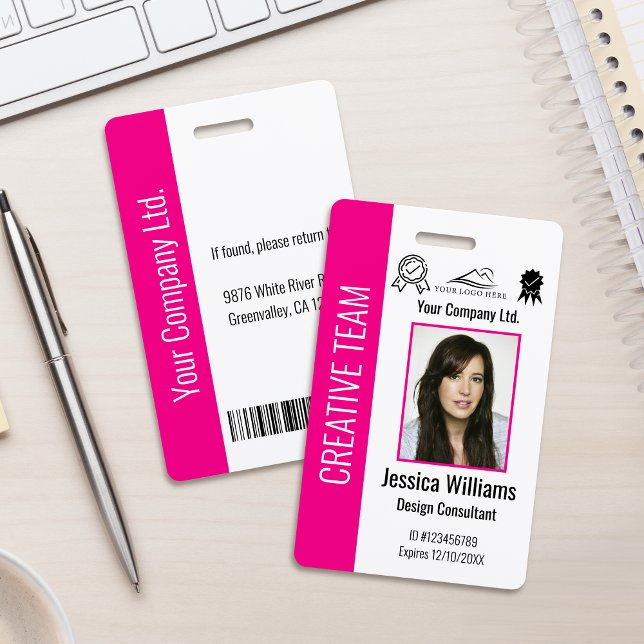 Personalized Corporate Employee ID Hot Pink ID Badge (Creator Uploaded)