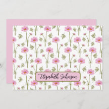 Personalized Cosmos Floral Botanical Note Card