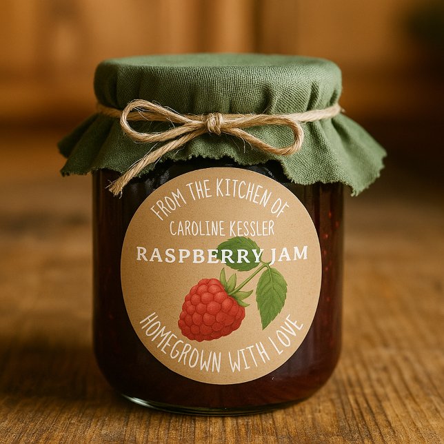 Personalized Country Farm Raspberry Jam Canning Classic Round Sticker (Creator Uploaded)