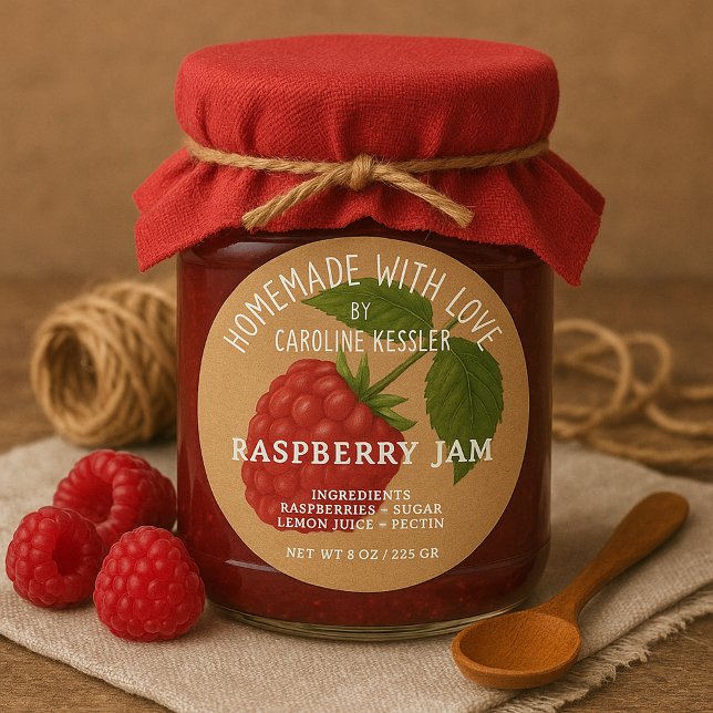 Personalized Country Farm Raspberry Jam Canning Classic Round Sticker (Creator Uploaded)