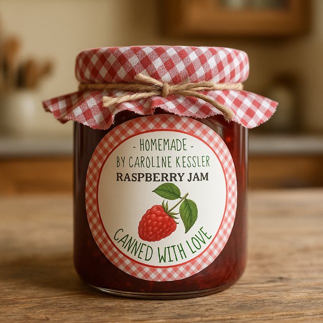 Personalized Country Farm Raspberry Jam Canning Classic Round Sticker (Creator Uploaded)