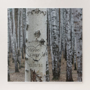 Personalized Country Rustic Carved Names in Heart Jigsaw Puzzle