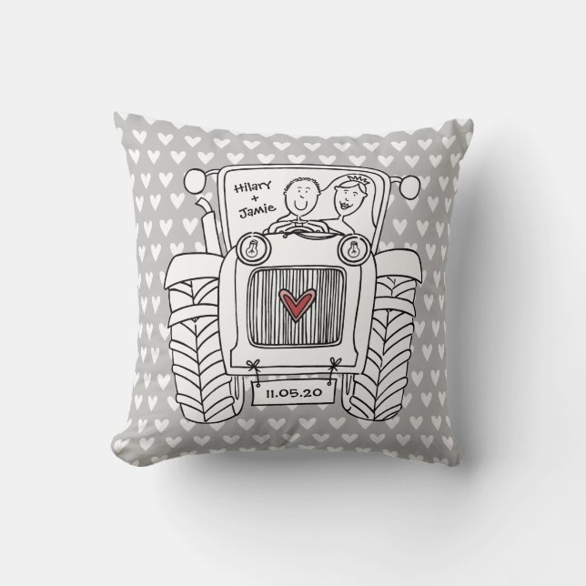 Personalized Country Wedding Tractor Cushion (Front)