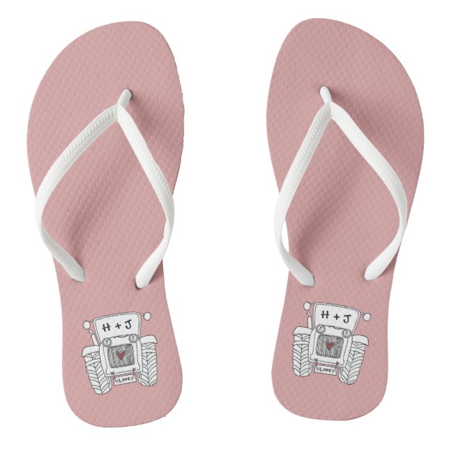 Personalized Country Wedding Tractor Flip Flops (Footbed)