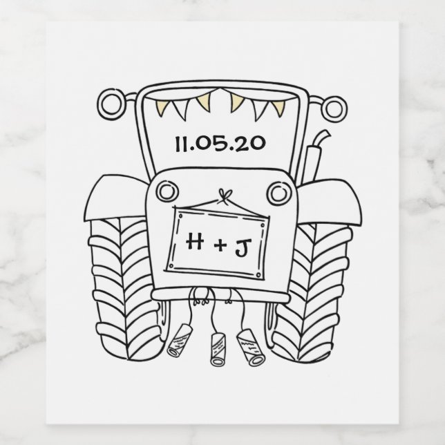Personalized Country Wedding Tractor Wine Label (Single Label)