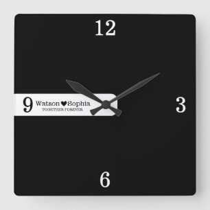 Personalized Couple Name Love Quote Black Square Wall Clock