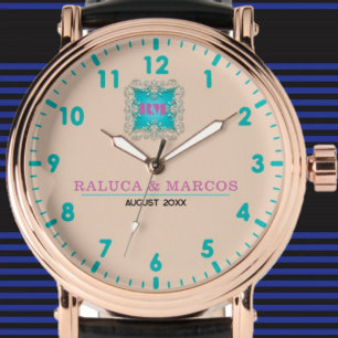 Personalized couple names elegant pink watch