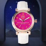 Personalized couple names minimal monogram pink watch<br><div class="desc">Personalized watch with the names of the bride and groom or the couple in love. This watch can be customized by changing the text with the name of the loved one or the wedding date. It can be an ideal gift for newlyweds or for silver or golden wedding anniversaries. Monogram...</div>