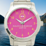 Personalized couple names monogram pink watch<br><div class="desc">Personalized Custom Couple Watches can be engraved with initials, name or message. Click the “Customize Now“ button and follow the instructions to make this his and hers watches set the one and only for you. Please contact us if you need more details.It is Designed as a perfect love token for...</div>