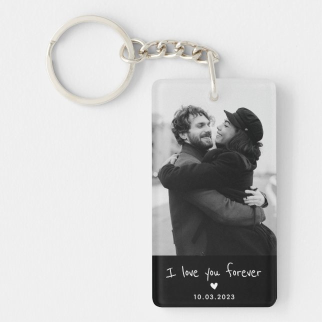 Personalized Couple Photo Script and Date Key Ring (Front)