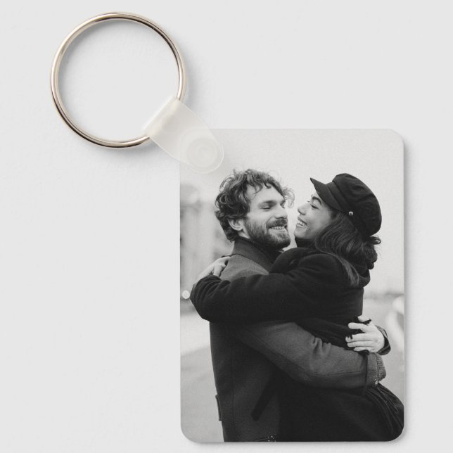 Personalized Couple Photo Script and Date Key Ring (Front)