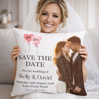 Personalized Couple Photo & Wedding Details Cushion