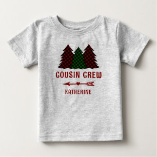 Personalized Cousin Crew Plaid Christmas Trees Baby T-Shirt