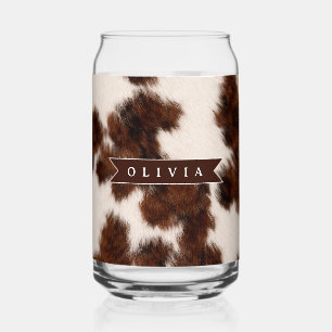 Personalized Cow Print Cowgirl Western Style Gift Can Glass