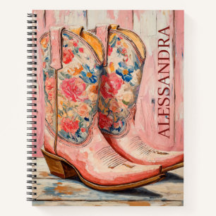 Personalized Cowgirl Boots Pink Western Notebook