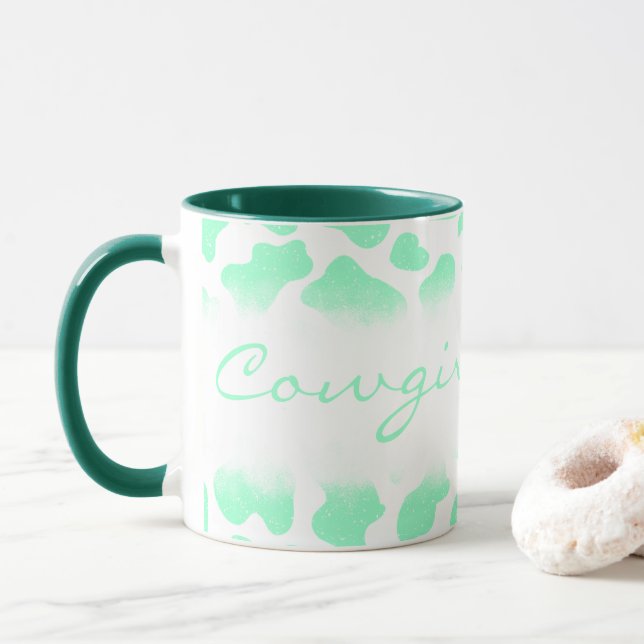 Personalized cowgirl Cowhide Pattern Mug Western (With Donut)