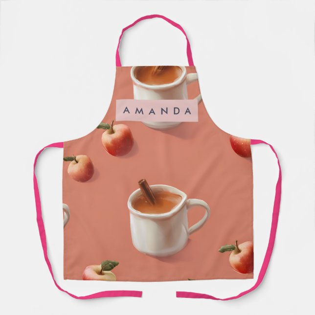 Personalized Cozy Apple Cider Pattern Apron (Front)