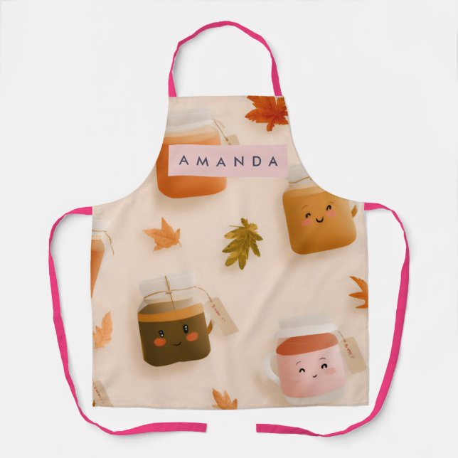 Personalized Cozy Autumn Tea Mug Pattern Apron (Front)