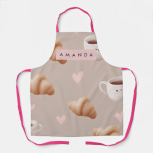Personalized Cozy Croissant and Coffee Pattern Apr Apron