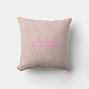 Personalized cozy pink fuzzy faux fur texture cushion
